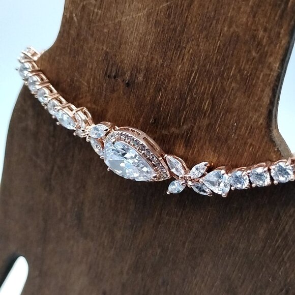 Fashion Tennis Bracelet Mixed Cut CZ Crystal Statement Piece Rose Gold NWOT - Picture 14 of 16